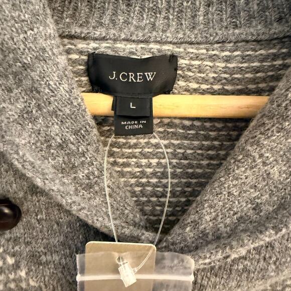 J.Crew 100% Lambswool Knit Shawl Collar Sweater Mens L Heather Gray FLAW - Picture 3 of 10